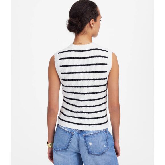 Madewell Bouclé-Knit Sweater Tank WMNS XS Cream Black Striped Crew Neck Pullover - Picture 2 of 8